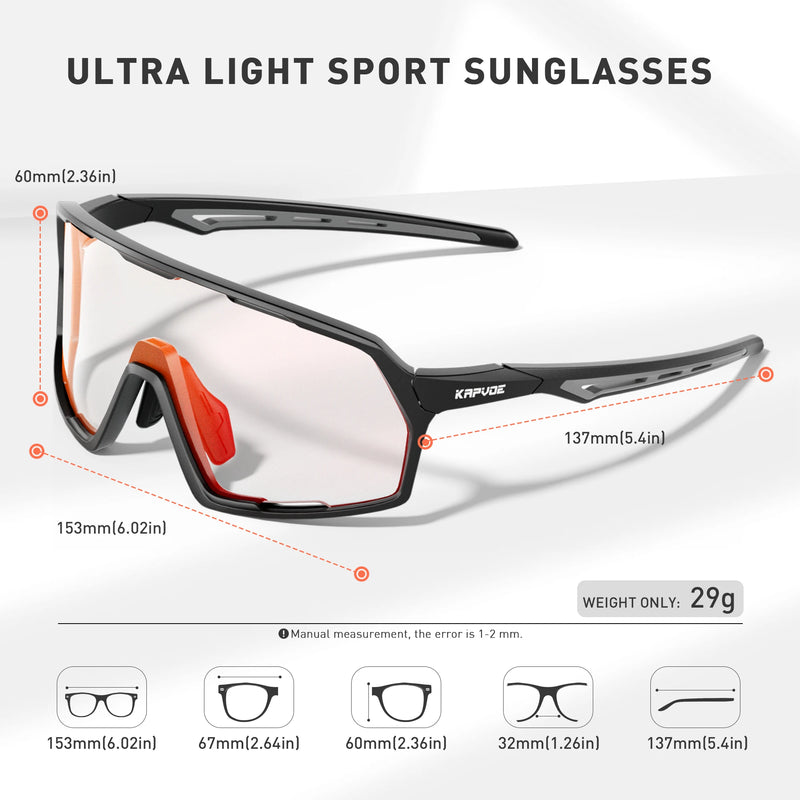 Kapvoe Photochromic Cycling Sunglasses – UV400 Protection, Lightweight Sports Goggles for MTB & Road Biking