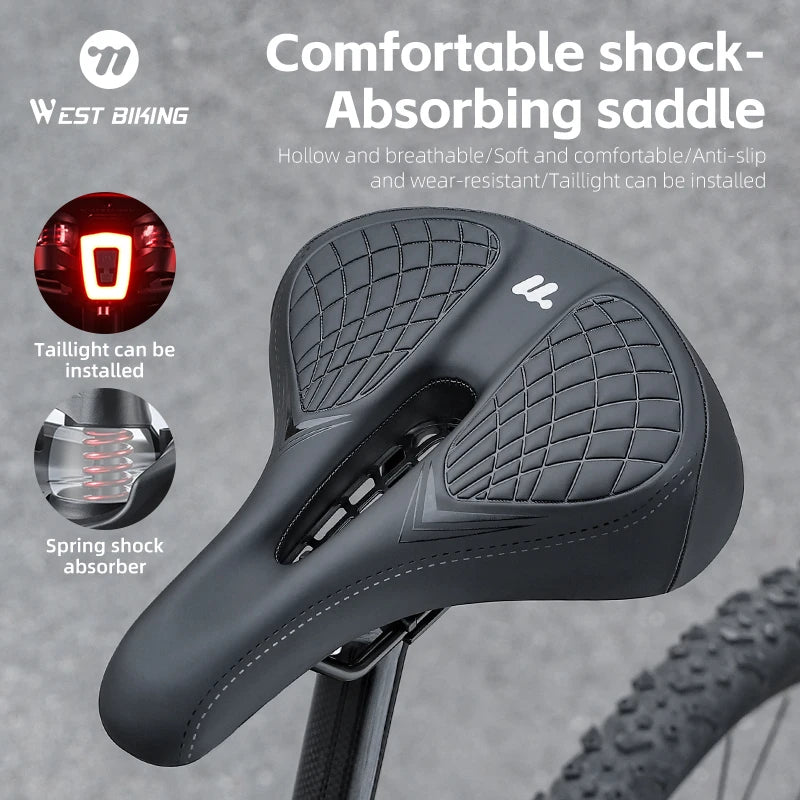 WEST BIKING Breathable Bicycle Saddle – Comfortable, Rainproof & Shock Absorbing with Optional Warning Lights