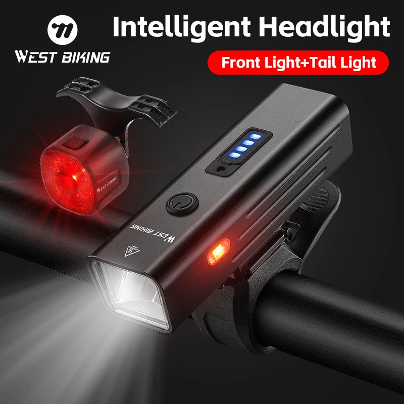 WEST BIKING USB Rechargeable Bike Light with Rear Warning Lamp – 250LM High-Brightness Cycling Headlight