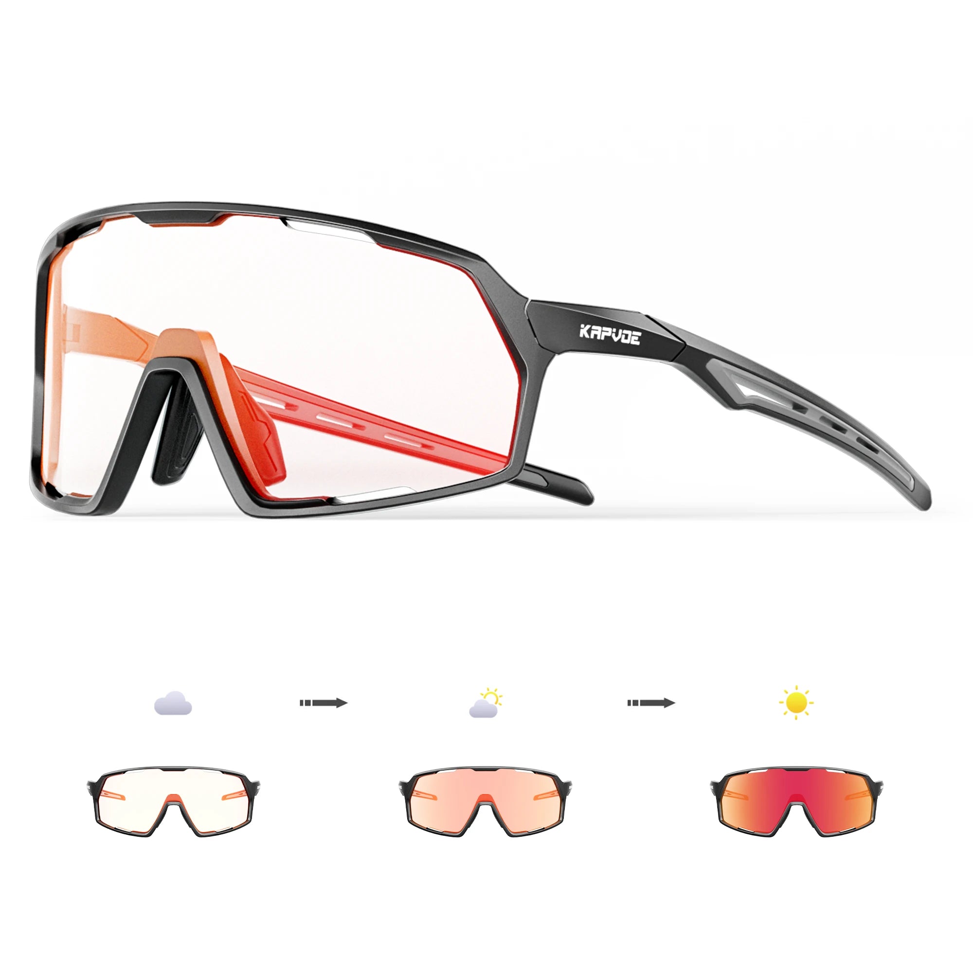 Kapvoe Photochromic Cycling Sunglasses – UV400 Protection, Lightweight Sports Goggles for MTB & Road Biking