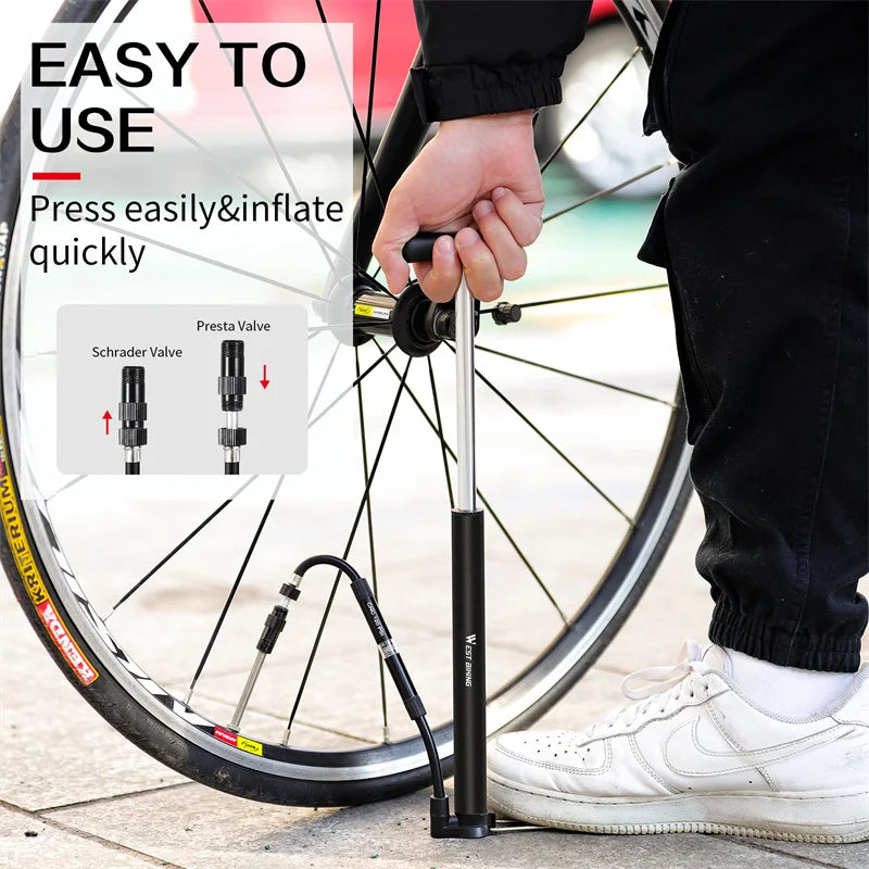 WEST BIKING High-Pressure Mini Bicycle Pump – 120 PSI Lightweight Inflator for Road & Mountain Bikes