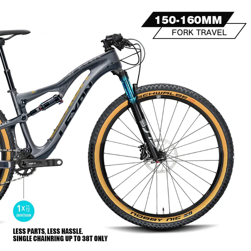 Lexon SPARK 29er Full Suspension MTB Frame – All-Mountain Carbon Frame with DNM Shock