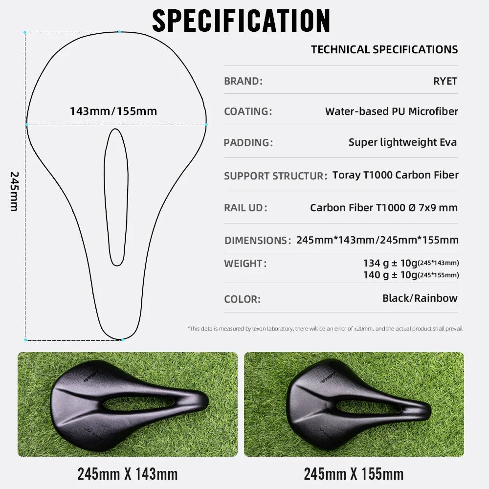 RYET Full Carbon Bike Saddle – Superlight, Ergonomic & Racing-Ready