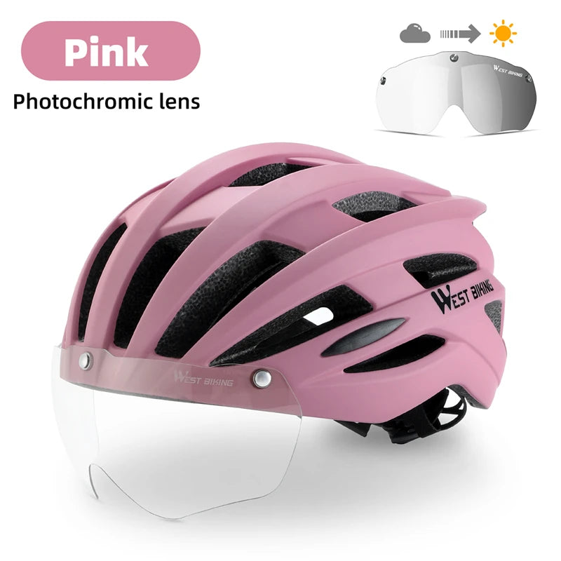 WEST BIKING MTB & Road Bike Helmet – LED Taillight, Photochromic Magnetic Goggles & Breathable Ventilation