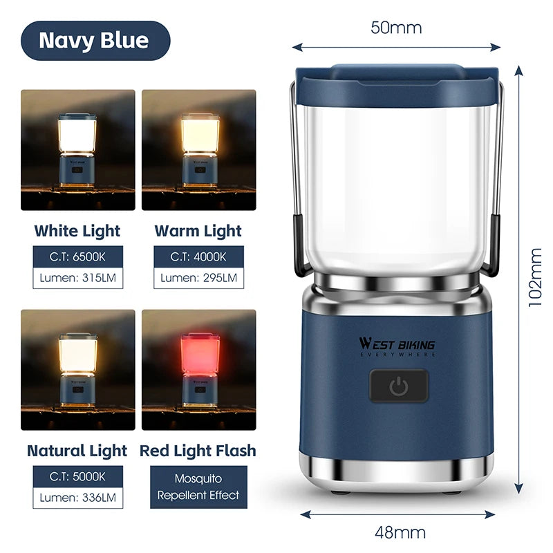 WEST BIKING Portable Magnetic Camping Light – USB Rechargeable LED Lantern