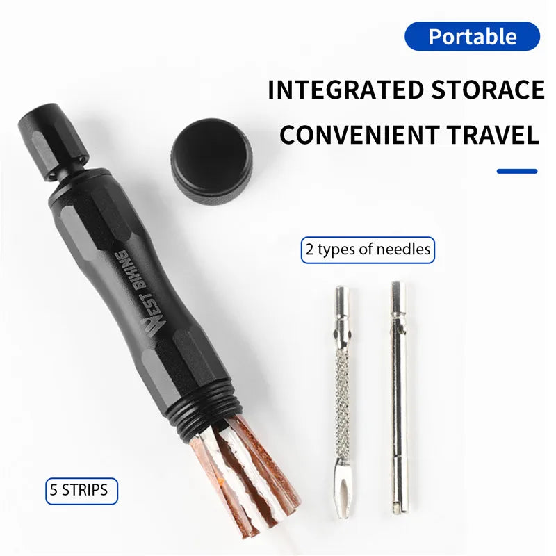 WEST BIKING Emergency Tubeless Tire Repair Kit – Heavy-Duty Puncture Tool with Rubber Strips
