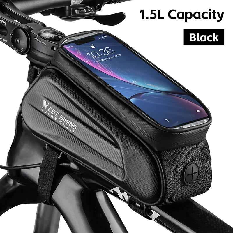 WEST BIKING Waterproof Bicycle Frame Bag – Touchscreen-Compatible Phone Case for MTB & Road Cycling
