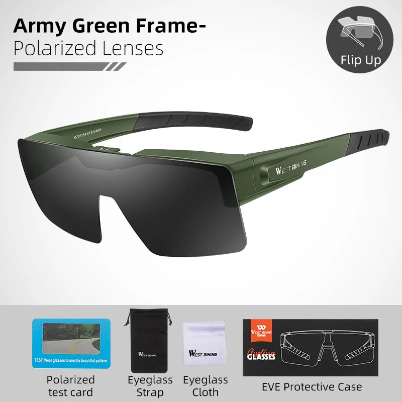 WEST BIKING Photochromic Cycling Sunglasses – Flip-Up, Polarized & Night Vision Lenses for MTB & Road Cycling