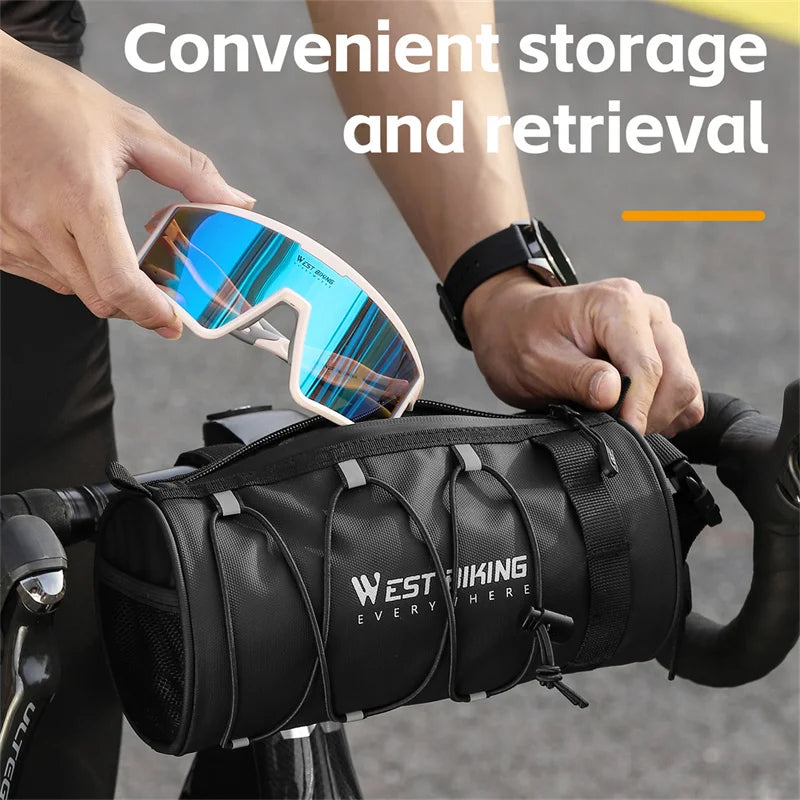WEST BIKING 2L Multifunctional Handlebar Bag – Waterproof, Reflective & Portable Storage for Road & MTB Cycling