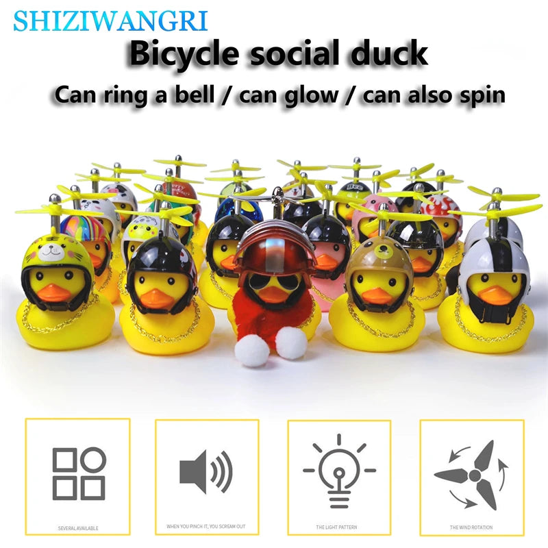 CXWXC Little Yellow Duck Bicycle Bell – Fun Cartoon Air Horn with Helmet & LED Light for Bikes