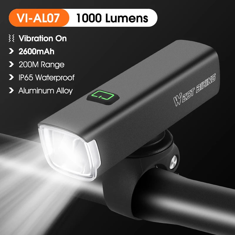 WEST BIKING USB Rechargeable Bicycle Front Light – High-Brightness LED Headlight for MTB & Road Cycling