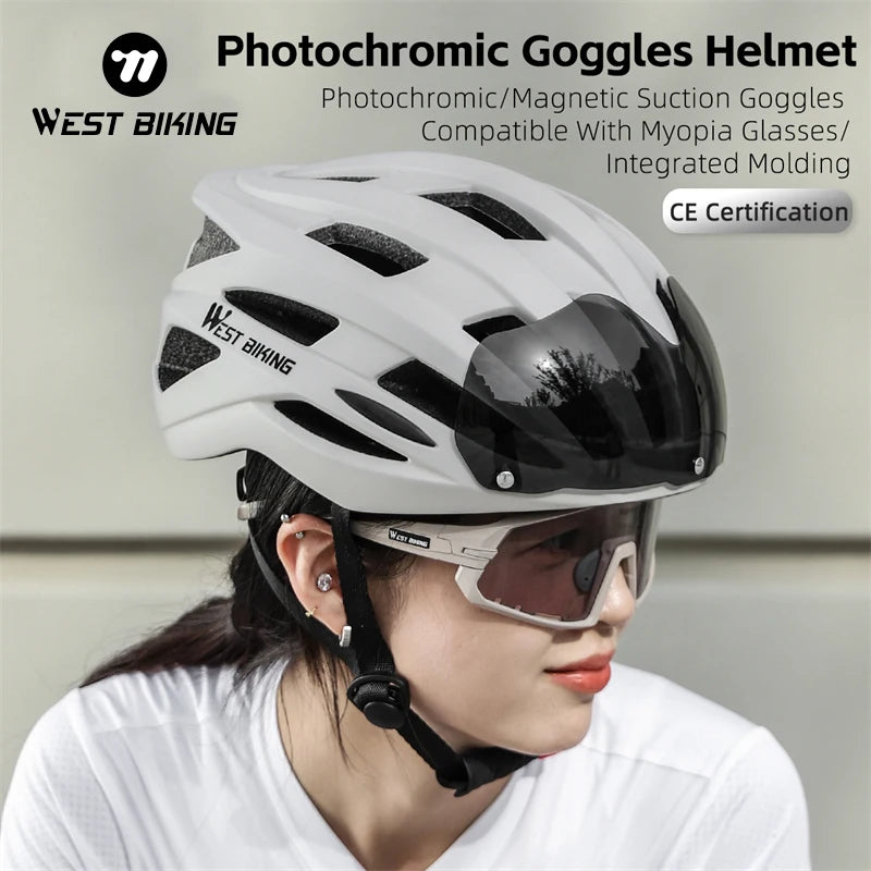 WEST BIKING MTB & Road Bike Helmet – LED Taillight, Photochromic Magnetic Goggles & Breathable Ventilation