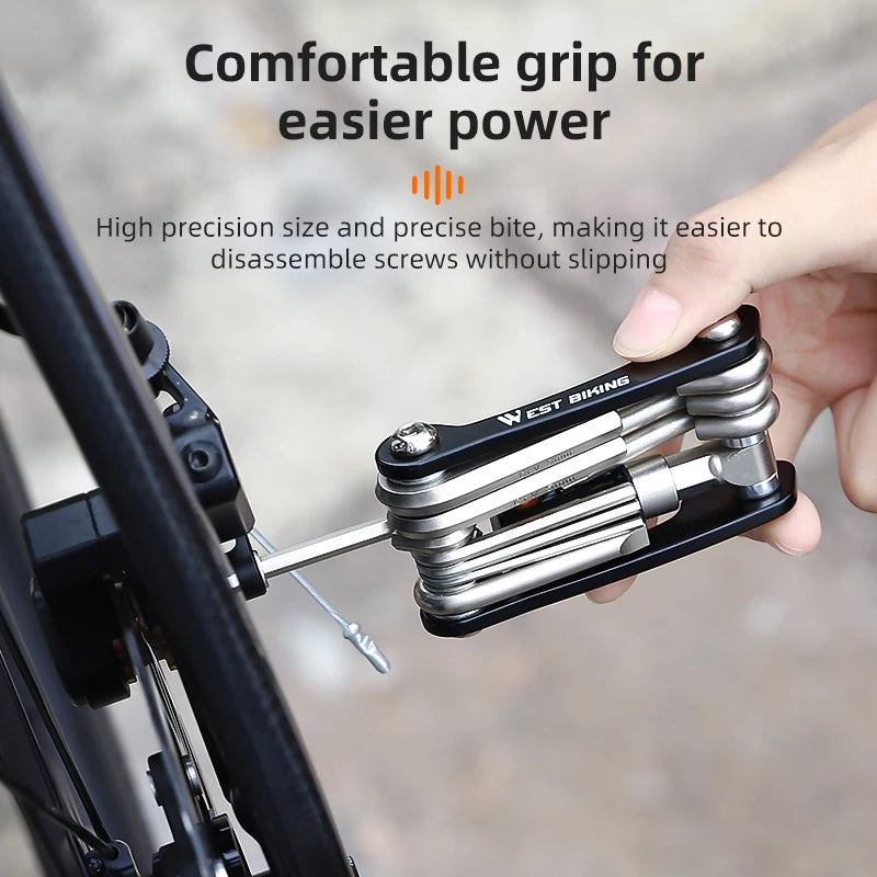 WEST BIKING 11-in-1 Multifunctional Bike Repair Tool – Compact Folding Wrench & Screwdriver Set