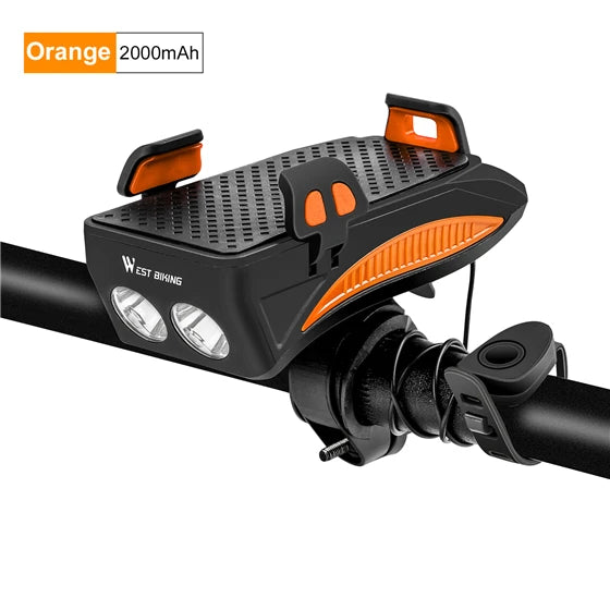 WEST BIKING Multi-Function Bicycle Front Light – 4-in-1 USB Rechargeable Flashlight & Phone Holder