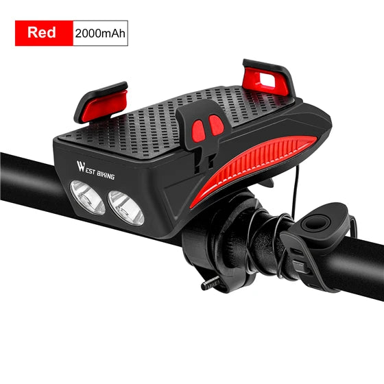 WEST BIKING Multi-Function Bicycle Front Light – 4-in-1 USB Rechargeable Flashlight & Phone Holder