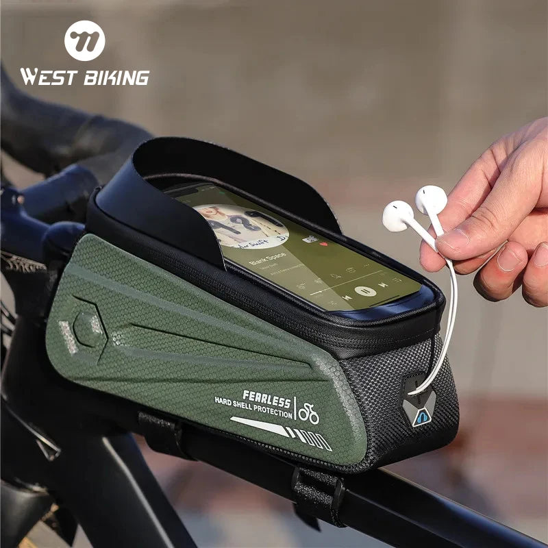 WEST BIKING Waterproof Bicycle Phone Bag – Sensitive Touchscreen Front Frame Bag for MTB & Road Bikes