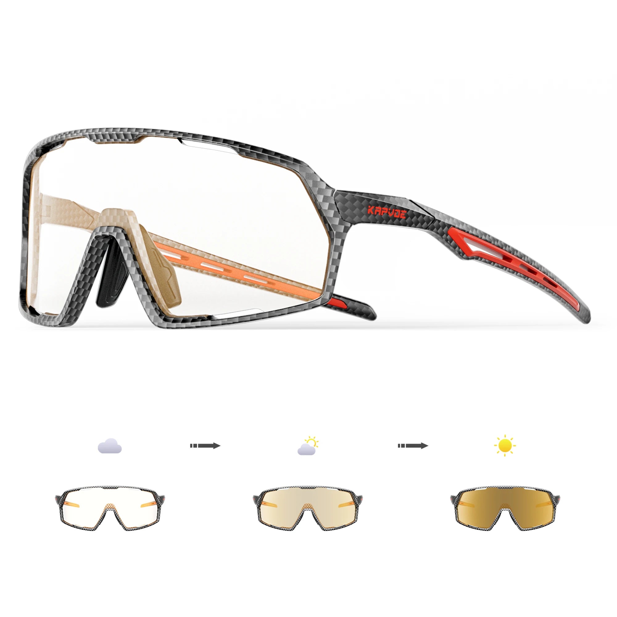Kapvoe Photochromic Cycling Sunglasses – UV400 Protection, Lightweight Sports Goggles for MTB & Road Biking