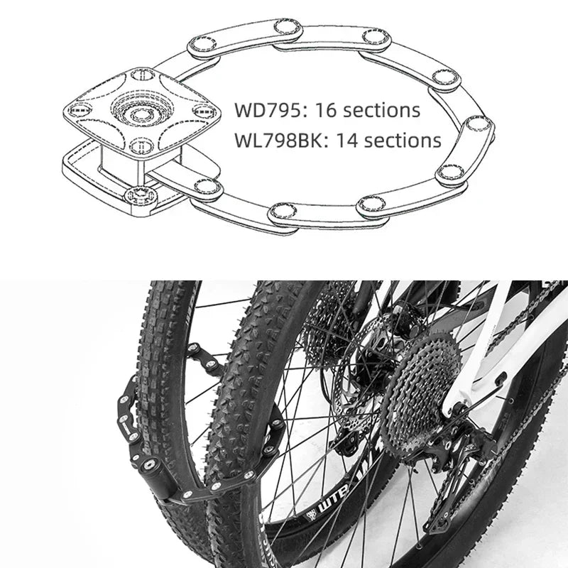 ROCKBROS High-Security Bike Lock with Keys – Portable Anti-Theft Chain Lock & Mount Bracket