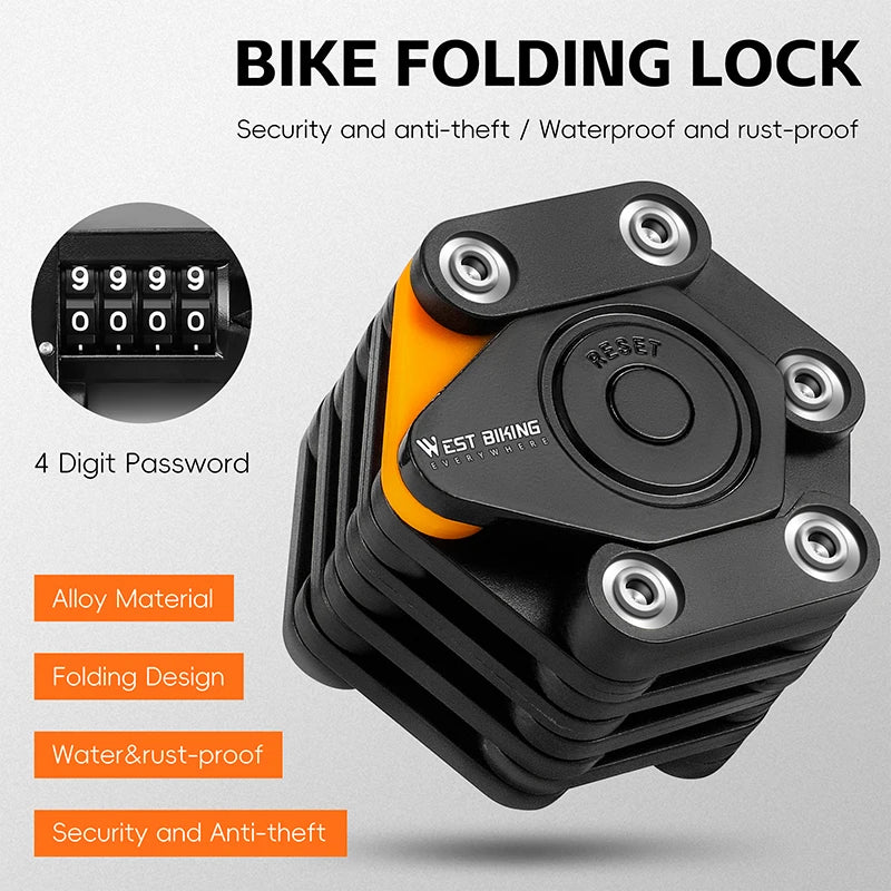 WEST BIKING 4-Digit Folding Password Lock – Durable, Anti-theft & Waterproof Bike Security