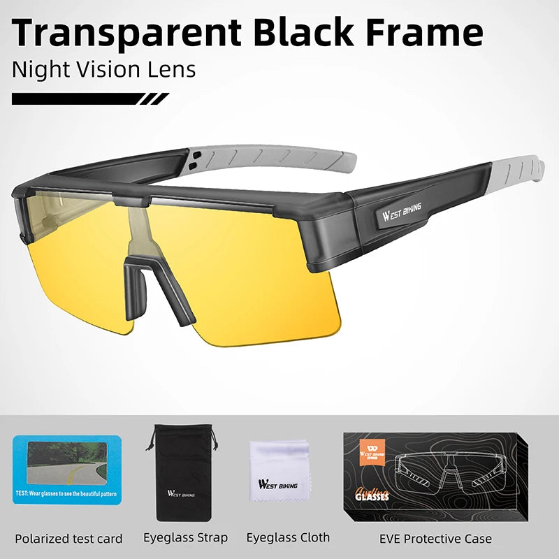 WEST BIKING Photochromic Cycling Glasses – UV400 Protection, Polarized Sport Sunglasses for MTB & Road Cycling