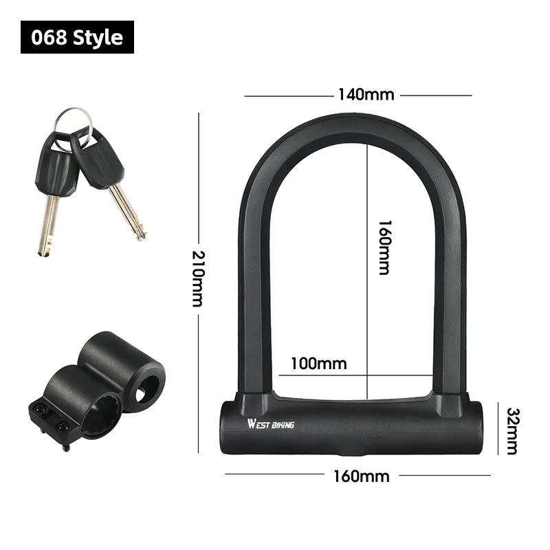WEST BIKING Portable Bicycle U-Lock – Durable Anti-Theft Safety Lock for Bikes, Motorcycles, and Doors