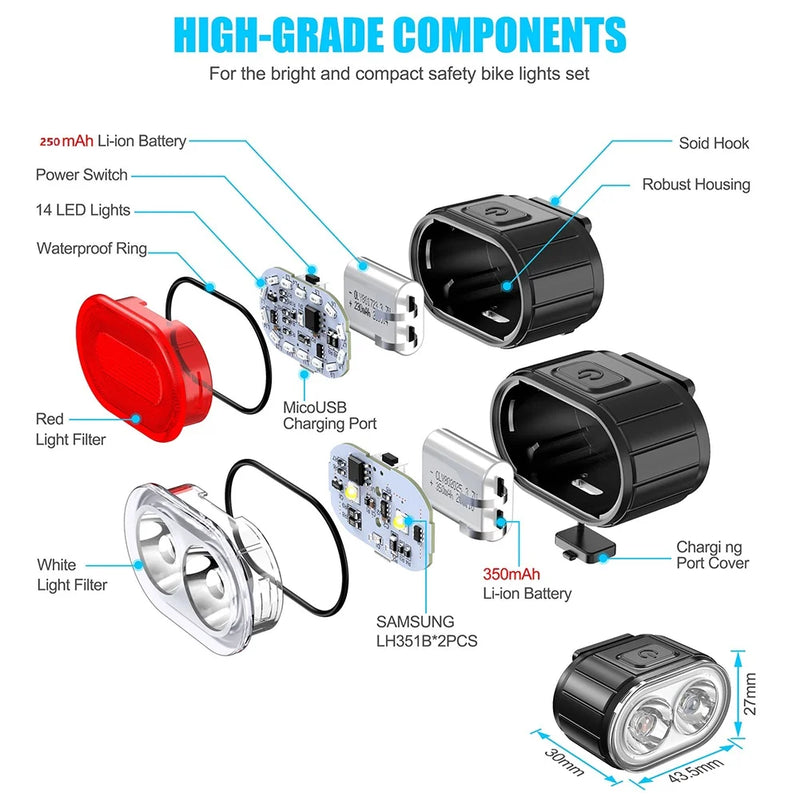 Bike Lights LED Bicycle Lamp – Rechargeable Front & Rear Set