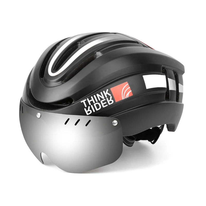 ThinkRider Cycling Helmet – LED Taillight, Magnetic Goggles & Shockproof Protection for MTB & Road Cycling