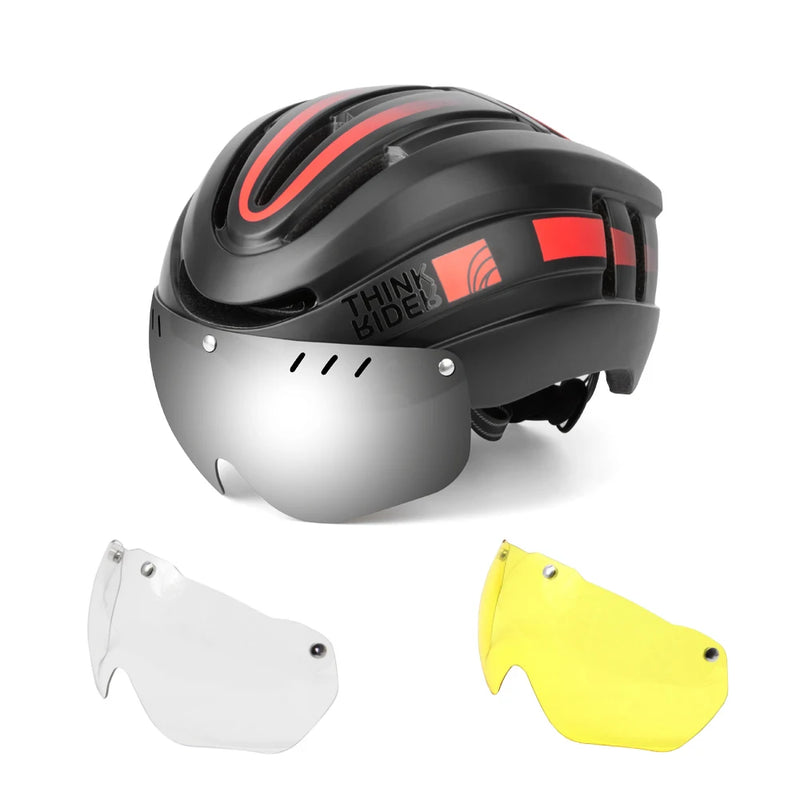 ThinkRider Cycling Helmet – LED Taillight, Magnetic Goggles & Shockproof Protection for MTB & Road Cycling