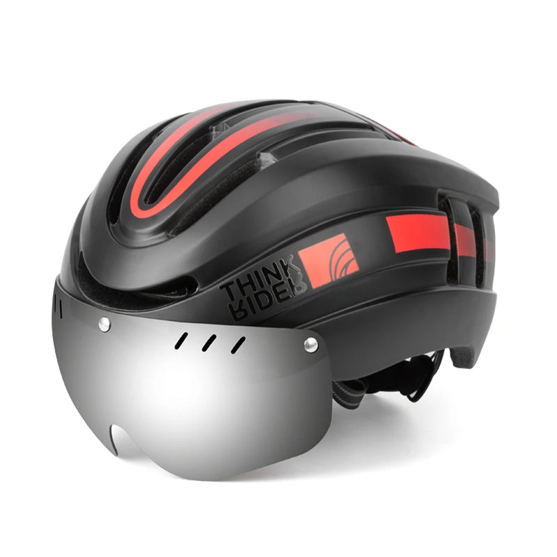ThinkRider Cycling Helmet – LED Taillight, Magnetic Goggles & Shockproof Protection for MTB & Road Cycling